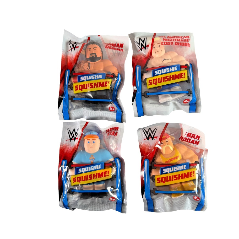 WWE Squishie Squishme Figures Lot of 4 Roman Reigns Cody Rhodes Cena Hogan NIB